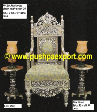Silver Maharaja Chair (52"H-Set of 1 Chair+2 Side Stools)